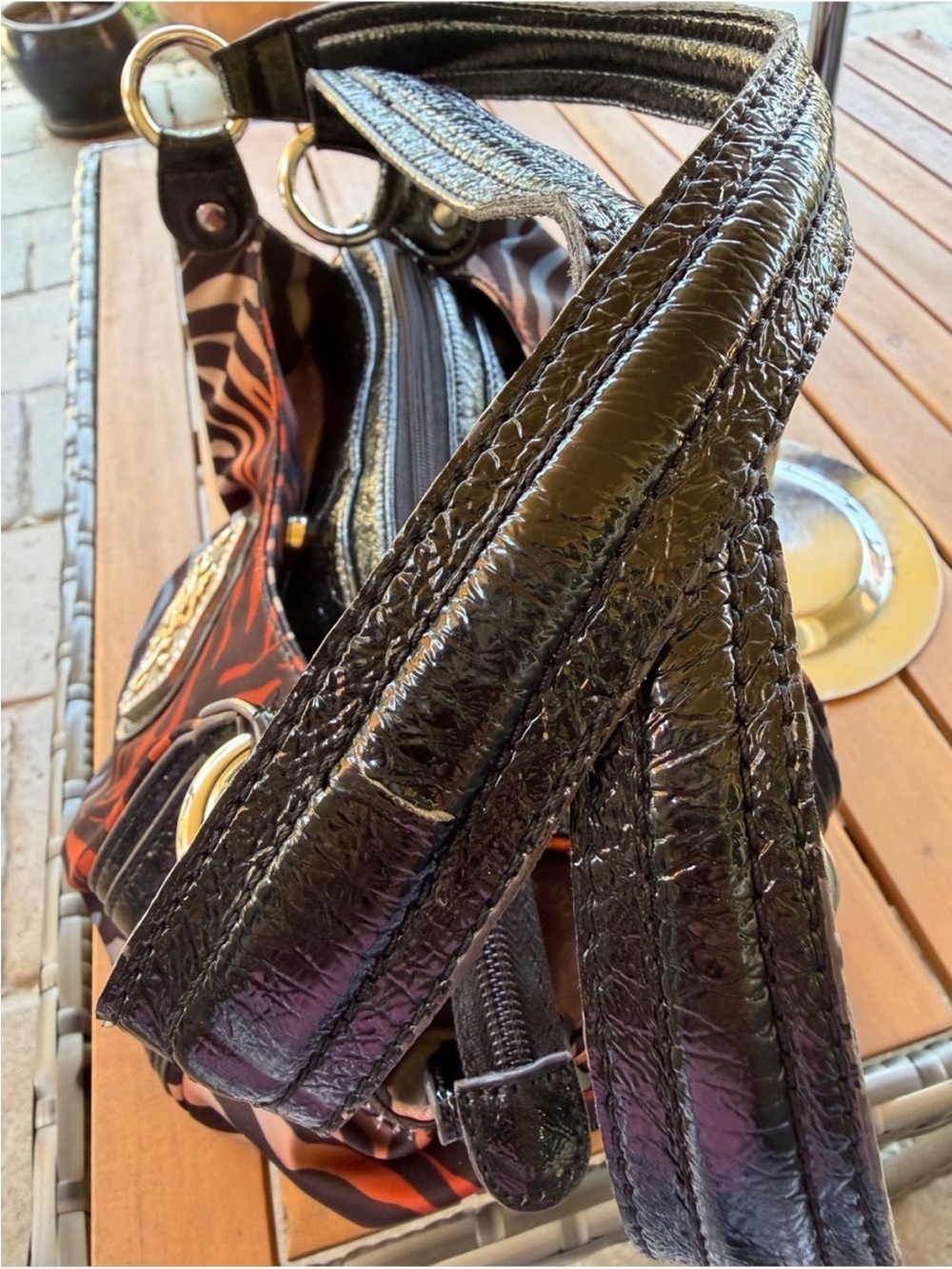 Vintage Y2K Kathy Van Zeeland Rainbow Zebra Rhinestone Shoulder Bag - Picture 6 of 9